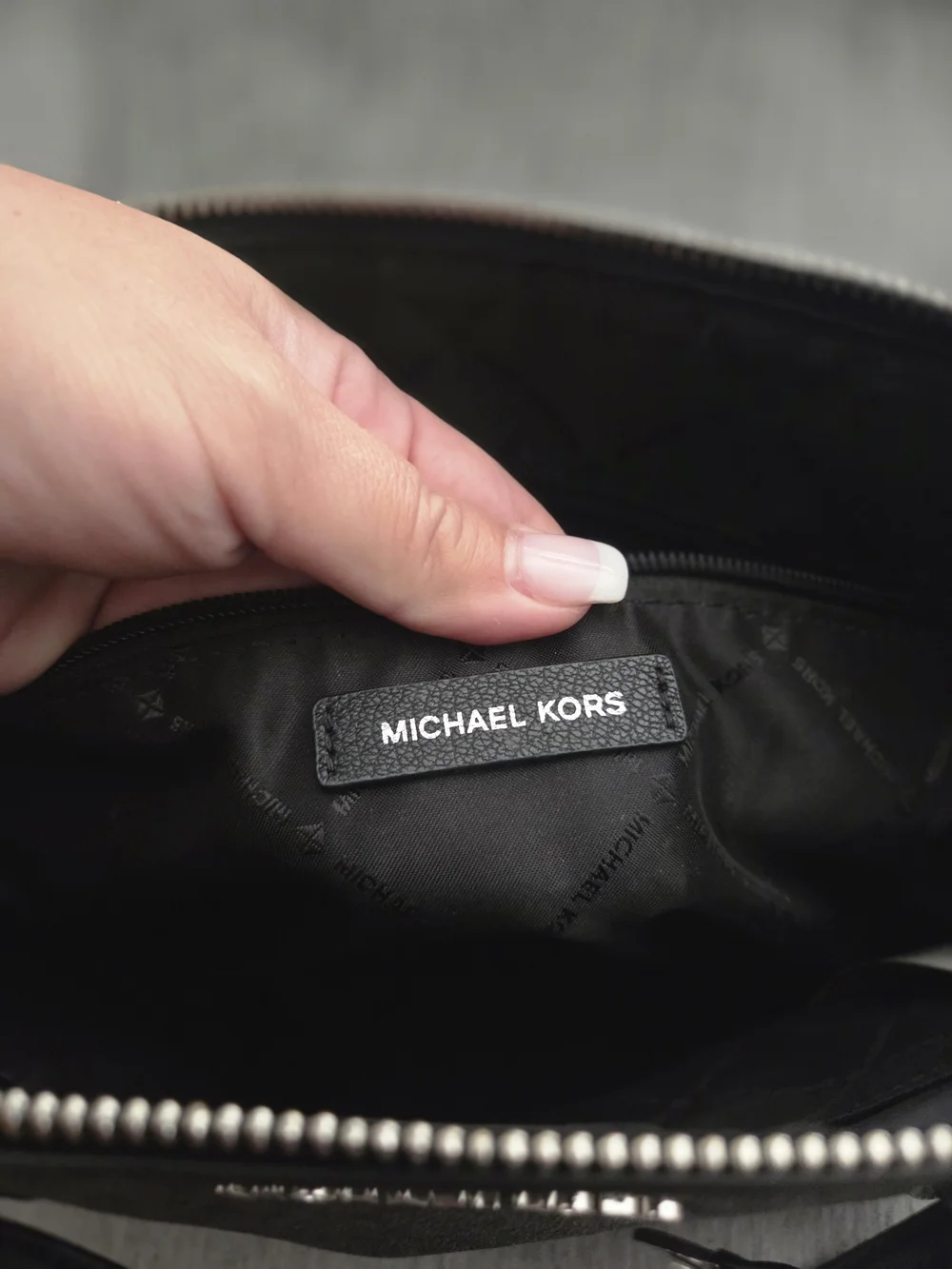 Michael Kors Black MK Monogram Tote with Silver Charm